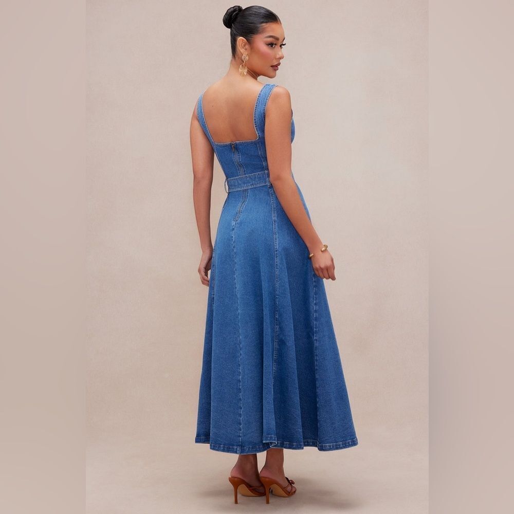 NWT FashionNova Luxe Gabrielle Denim Maxi Dress - Medium Wash - Picture 5 of 9